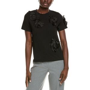 Gracia Womens  Flower Applique T-Shirt, Black